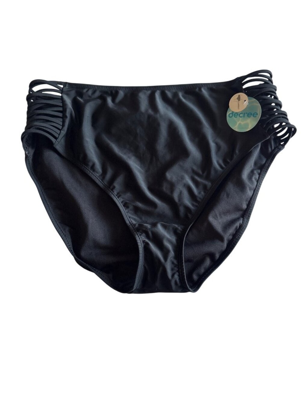 High-Rise Black Cheeky Bikini Bottoms Strappy Side Design Size XL